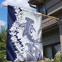 Polynesian Navy Blue Plumeria Lei Garden Flag with Hammerhead Shark LT7 - Polynesian Pride