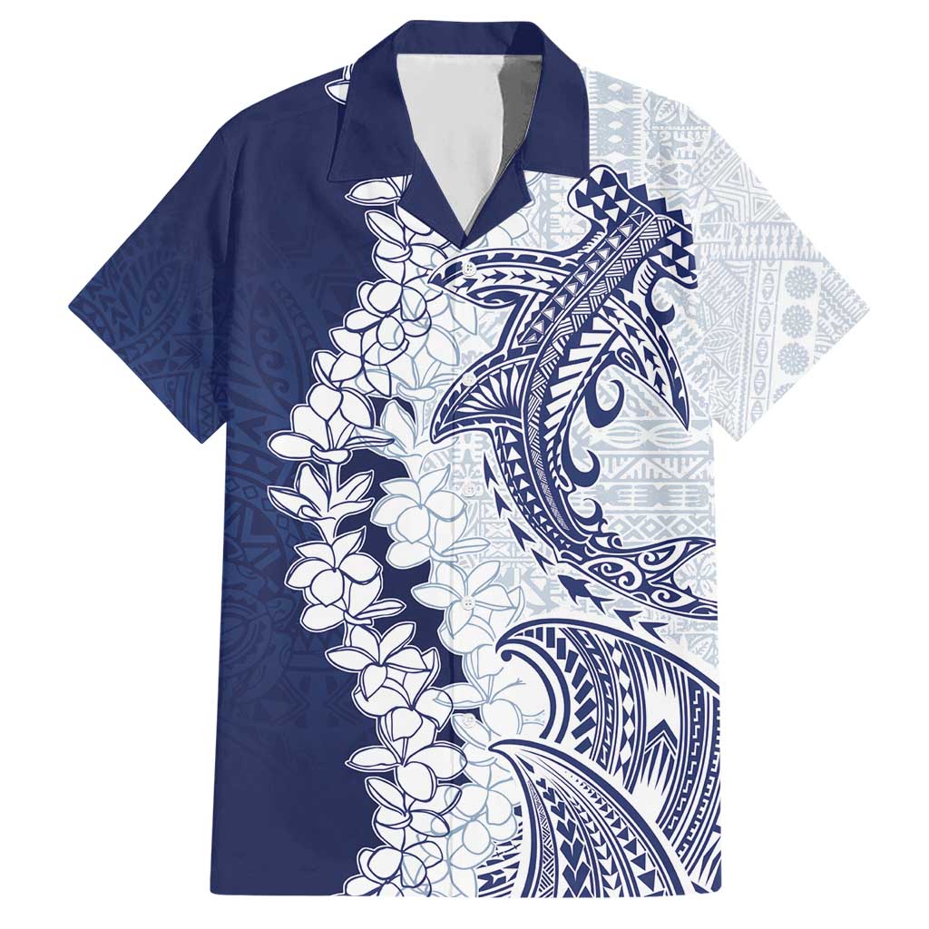 Polynesian Navy Blue Plumeria Lei Hawaiian Shirt with Hammerhead Shark LT7 Navy Blue - Polynesian Pride