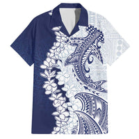 Polynesian Navy Blue Plumeria Lei Hawaiian Shirt with Hammerhead Shark LT7 Navy Blue - Polynesian Pride