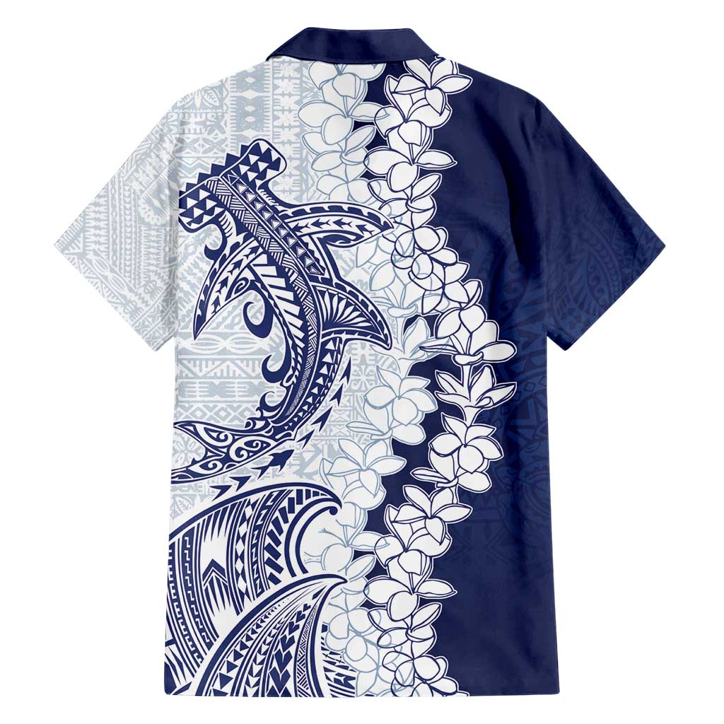 Polynesian Navy Blue Plumeria Lei Hawaiian Shirt with Hammerhead Shark LT7 - Polynesian Pride