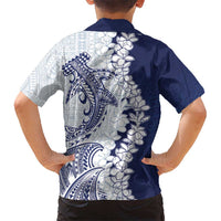 Polynesian Navy Blue Plumeria Lei Hawaiian Shirt with Hammerhead Shark LT7 - Polynesian Pride