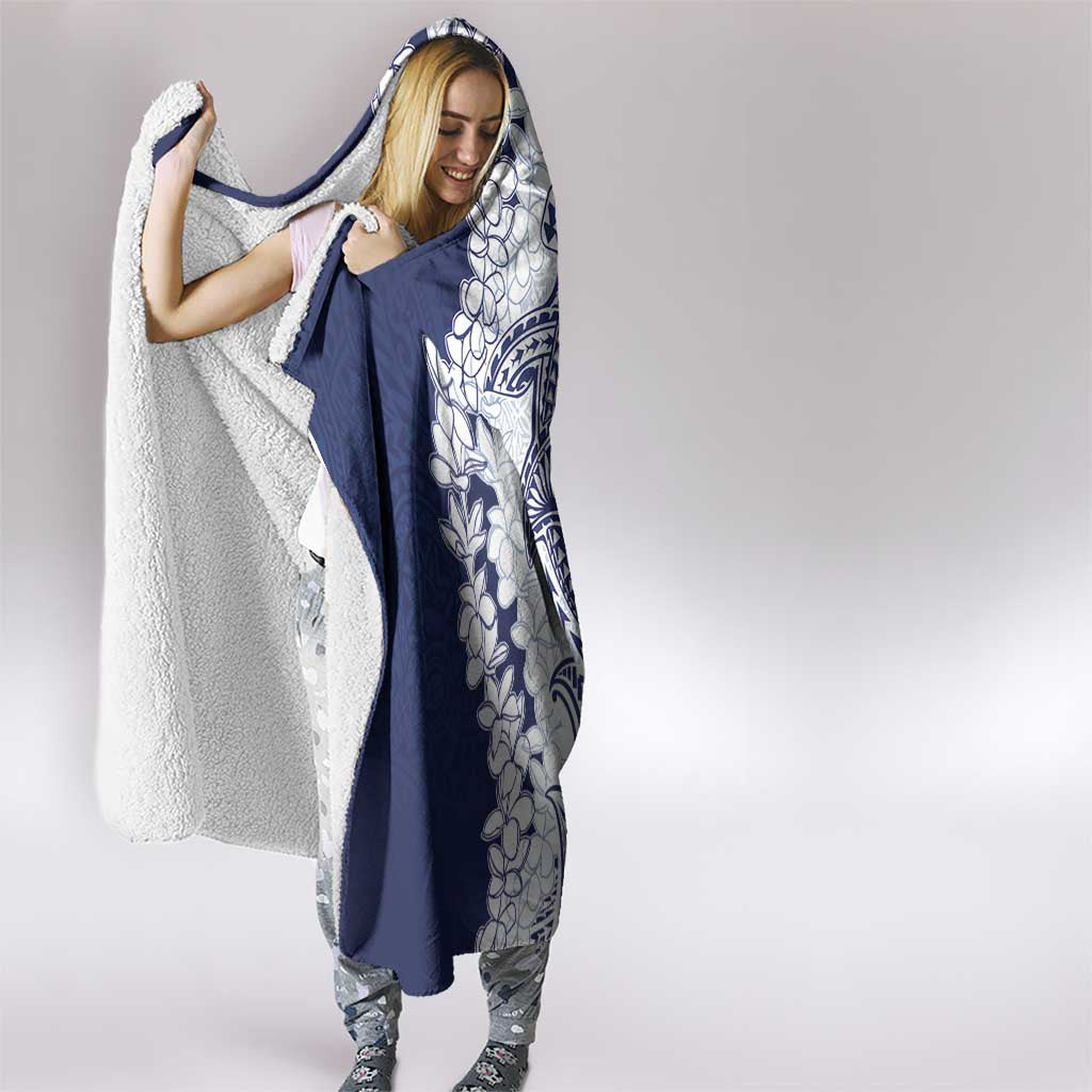 Polynesian Navy Blue Plumeria Lei Hooded Blanket with Hammerhead Shark LT7 - Polynesian Pride