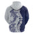 Polynesian Navy Blue Plumeria Lei Hoodie with Hammerhead Shark