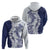 Polynesian Navy Blue Plumeria Lei Hoodie with Hammerhead Shark