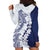 Polynesian Navy Blue Plumeria Lei Hoodie Dress with Hammerhead Shark