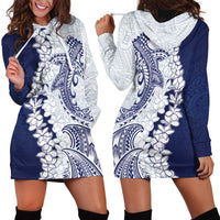 Polynesian Navy Blue Plumeria Lei Hoodie Dress with Hammerhead Shark LT7 - Polynesian Pride
