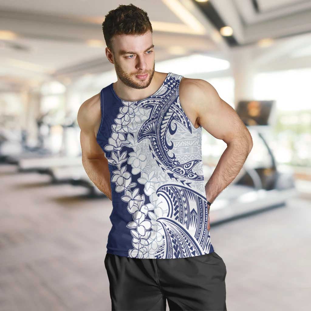 Polynesian Navy Blue Plumeria Lei Men Tank Top with Hammerhead Shark LT7 Navy Blue - Polynesian Pride