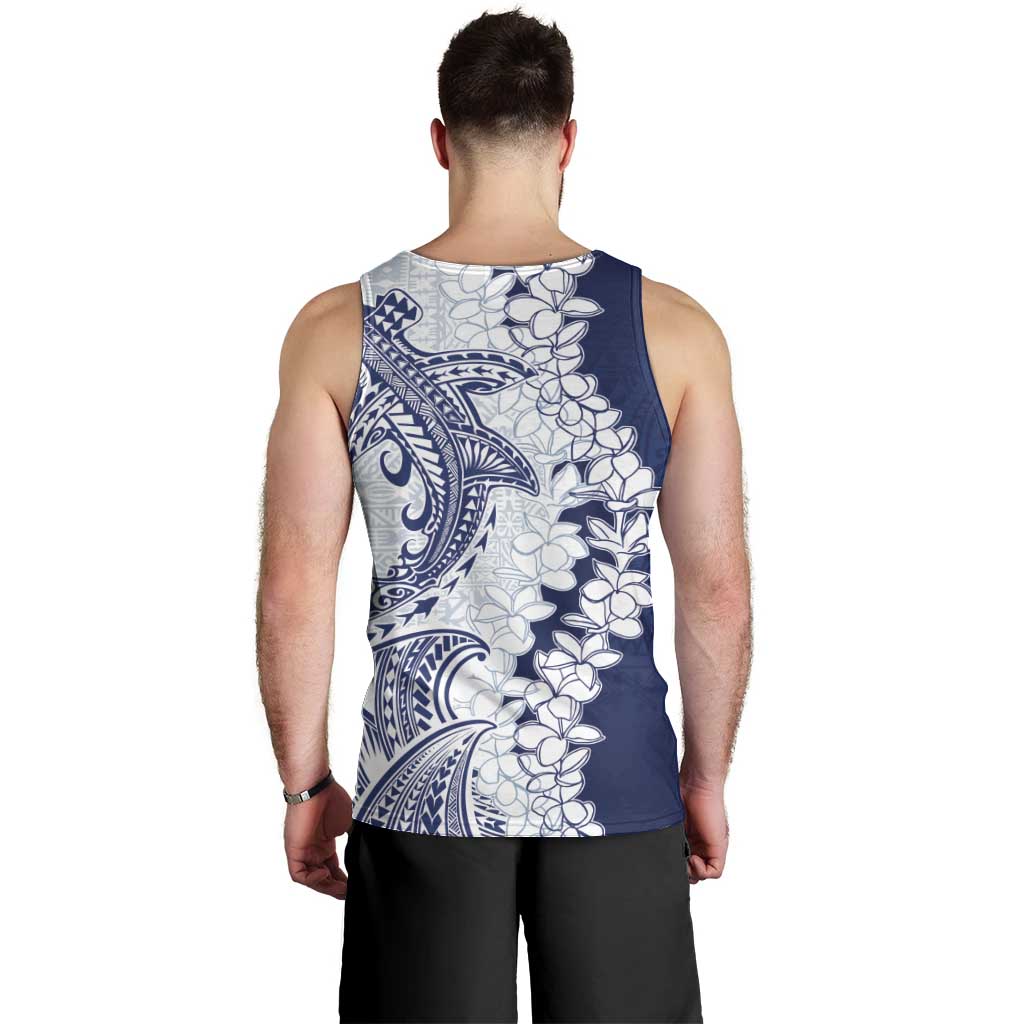 Polynesian Navy Blue Plumeria Lei Men Tank Top with Hammerhead Shark LT7 - Polynesian Pride