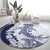 Polynesian Navy Blue Plumeria Lei Round Carpet with Hammerhead Shark