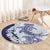 Polynesian Navy Blue Plumeria Lei Round Carpet with Hammerhead Shark