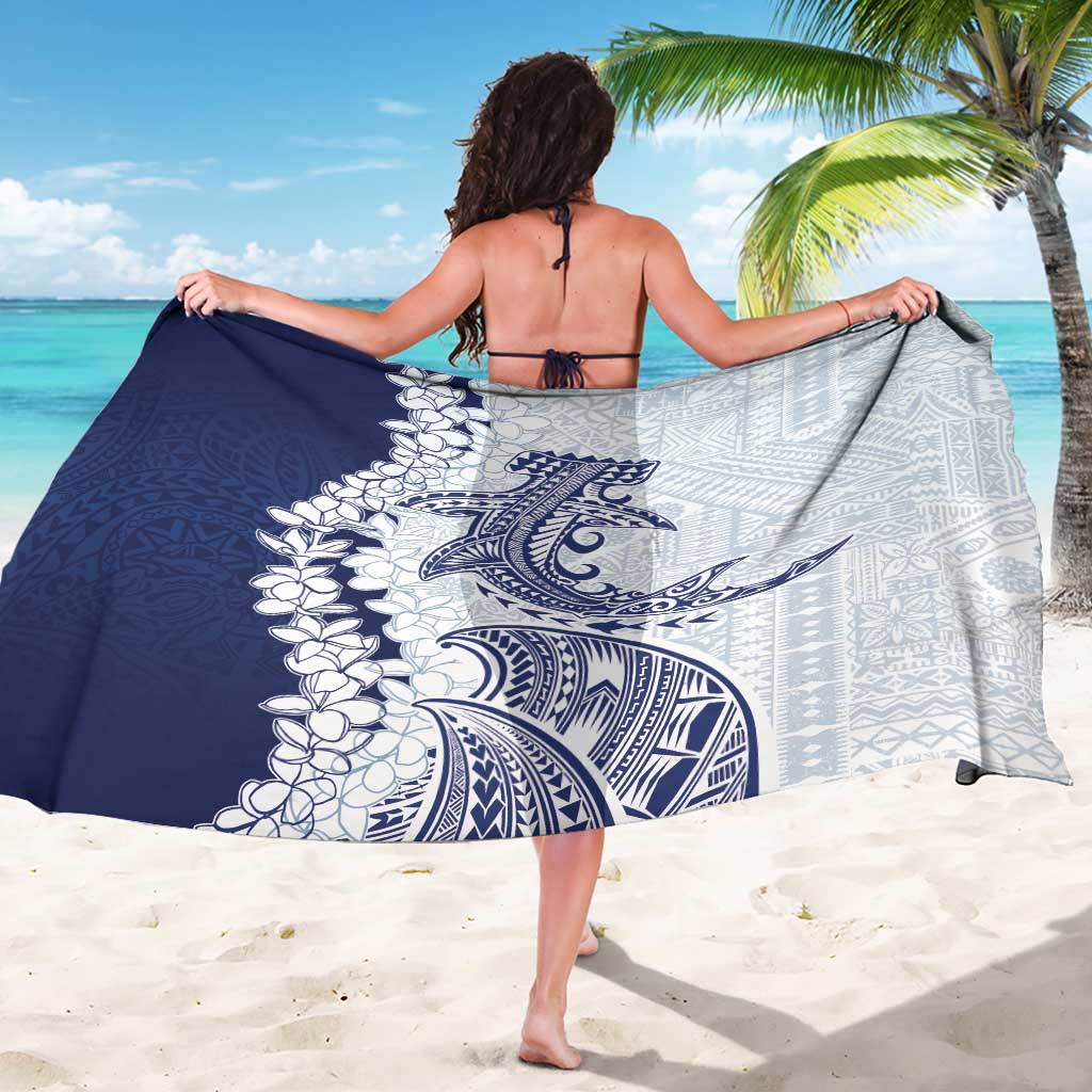 Polynesian Navy Blue Plumeria Lei Sarong with Hammerhead Shark