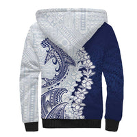 Polynesian Navy Blue Plumeria Lei Sherpa Hoodie with Hammerhead Shark LT7 - Polynesian Pride