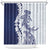 Polynesian Navy Blue Plumeria Lei Shower Curtain with Hammerhead Shark