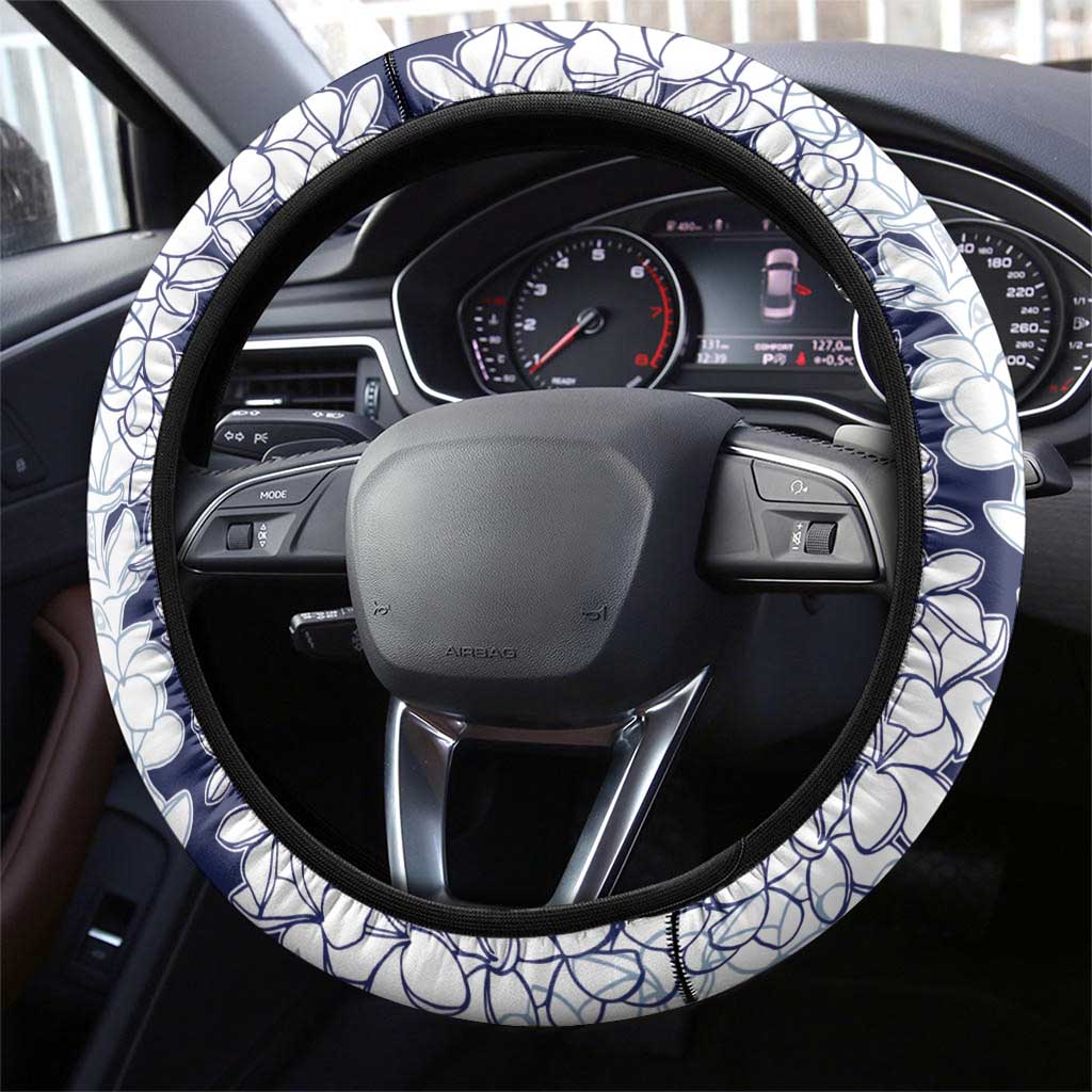 Polynesian Navy Blue Plumeria Lei Steering Wheel Cover with Hammerhead Shark LT7 - Polynesian Pride