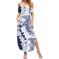 Polynesian Navy Blue Plumeria Lei Summer Maxi Dress with Hammerhead Shark LT7 Women Navy Blue - Polynesian Pride