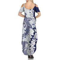 Polynesian Navy Blue Plumeria Lei Summer Maxi Dress with Hammerhead Shark LT7 - Polynesian Pride