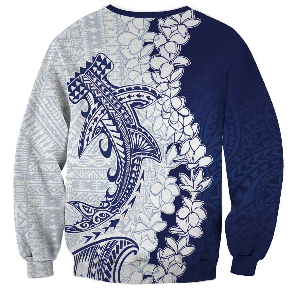 Polynesian Navy Blue Plumeria Lei Sweatshirt with Hammerhead Shark LT7 - Polynesian Pride