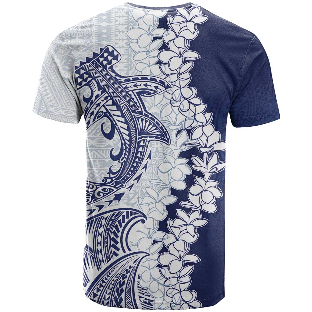 Polynesian Navy Blue Plumeria Lei T Shirt with Hammerhead Shark LT7 - Polynesian Pride