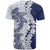 Polynesian Navy Blue Plumeria Lei T Shirt with Hammerhead Shark