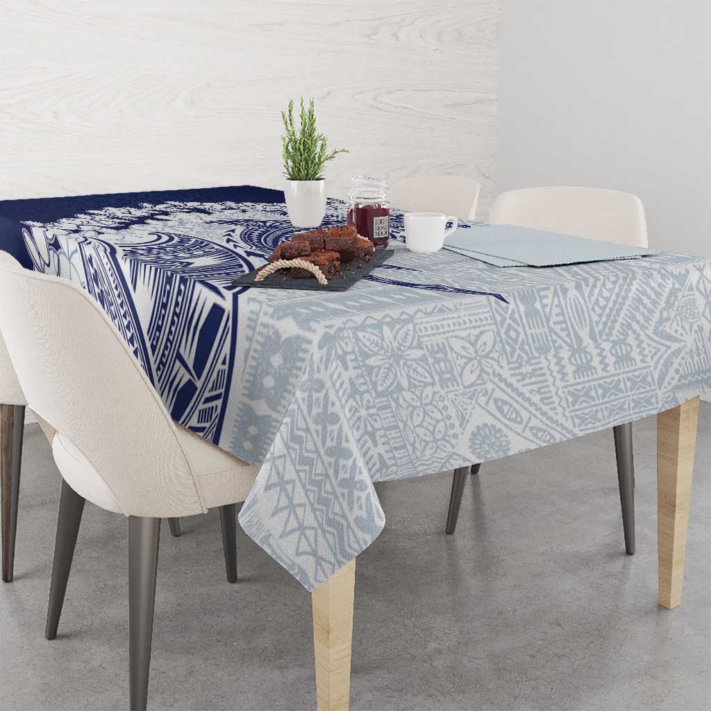 Polynesian Navy Blue Plumeria Lei Tablecloth with Hammerhead Shark LT7 - Polynesian Pride