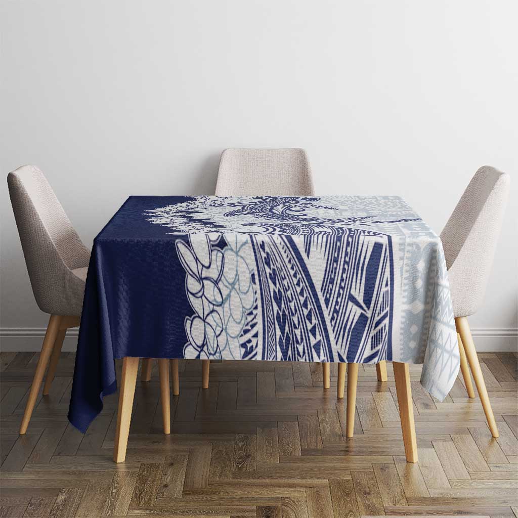 Polynesian Navy Blue Plumeria Lei Tablecloth with Hammerhead Shark LT7 - Polynesian Pride