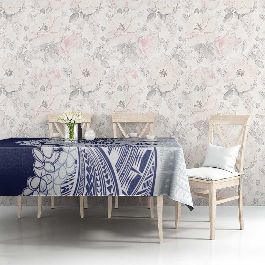 Polynesian Navy Blue Plumeria Lei Tablecloth with Hammerhead Shark LT7 - Polynesian Pride