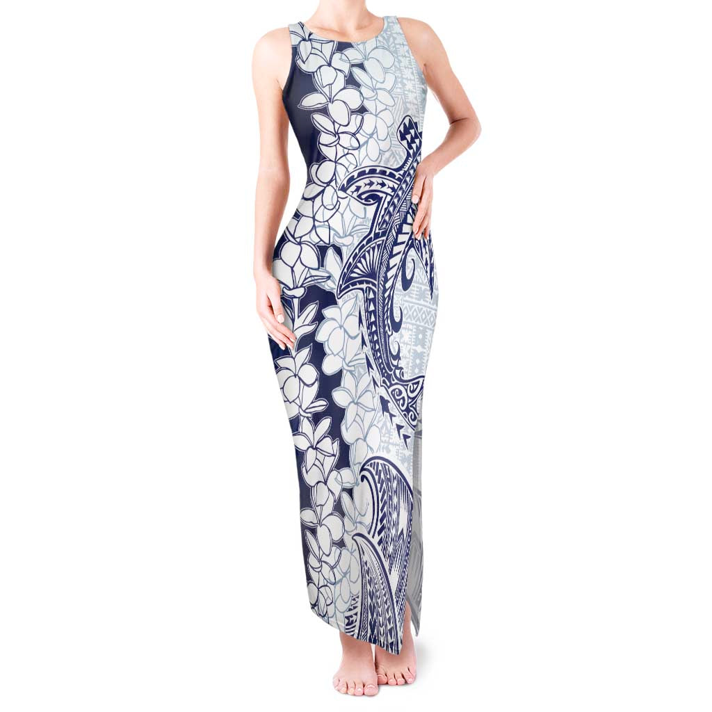 Polynesian Navy Blue Plumeria Lei Tank Maxi Dress with Hammerhead Shark LT7 Women Navy Blue - Polynesian Pride