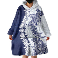 Polynesian Navy Blue Plumeria Lei Wearable Blanket Hoodie with Hammerhead Shark LT7 - Polynesian Pride