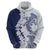 Polynesian Navy Blue Plumeria Lei Zip Hoodie with Hammerhead Shark