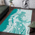 Polynesian Teal Plumeria Lei Area Rug with Hammerhead Shark