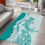 Polynesian Teal Plumeria Lei Area Rug with Hammerhead Shark