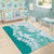 Polynesian Teal Plumeria Lei Area Rug with Hammerhead Shark