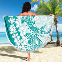 Polynesian Teal Plumeria Lei Beach Blanket with Hammerhead Shark LT7 - Polynesian Pride