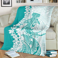 Polynesian Teal Plumeria Lei Blanket with Hammerhead Shark LT7 - Polynesian Pride