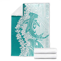 Polynesian Teal Plumeria Lei Blanket with Hammerhead Shark LT7 - Polynesian Pride