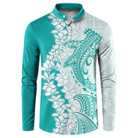 Polynesian Teal Plumeria Lei Button Sweatshirt with Hammerhead Shark LT7 Teal - Polynesian Pride