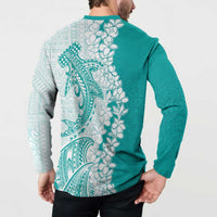 Polynesian Teal Plumeria Lei Button Sweatshirt with Hammerhead Shark LT7 - Polynesian Pride