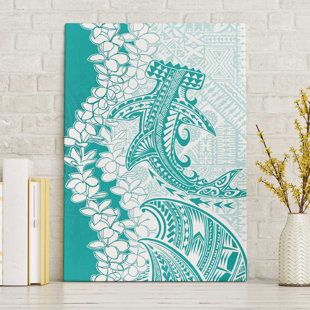 Polynesian Teal Plumeria Lei Canvas Wall Art with Hammerhead Shark LT7 Without Frame Teal - Polynesian Pride
