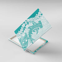 Polynesian Teal Plumeria Lei Canvas Wall Art with Hammerhead Shark LT7 With Frame Teal - Polynesian Pride