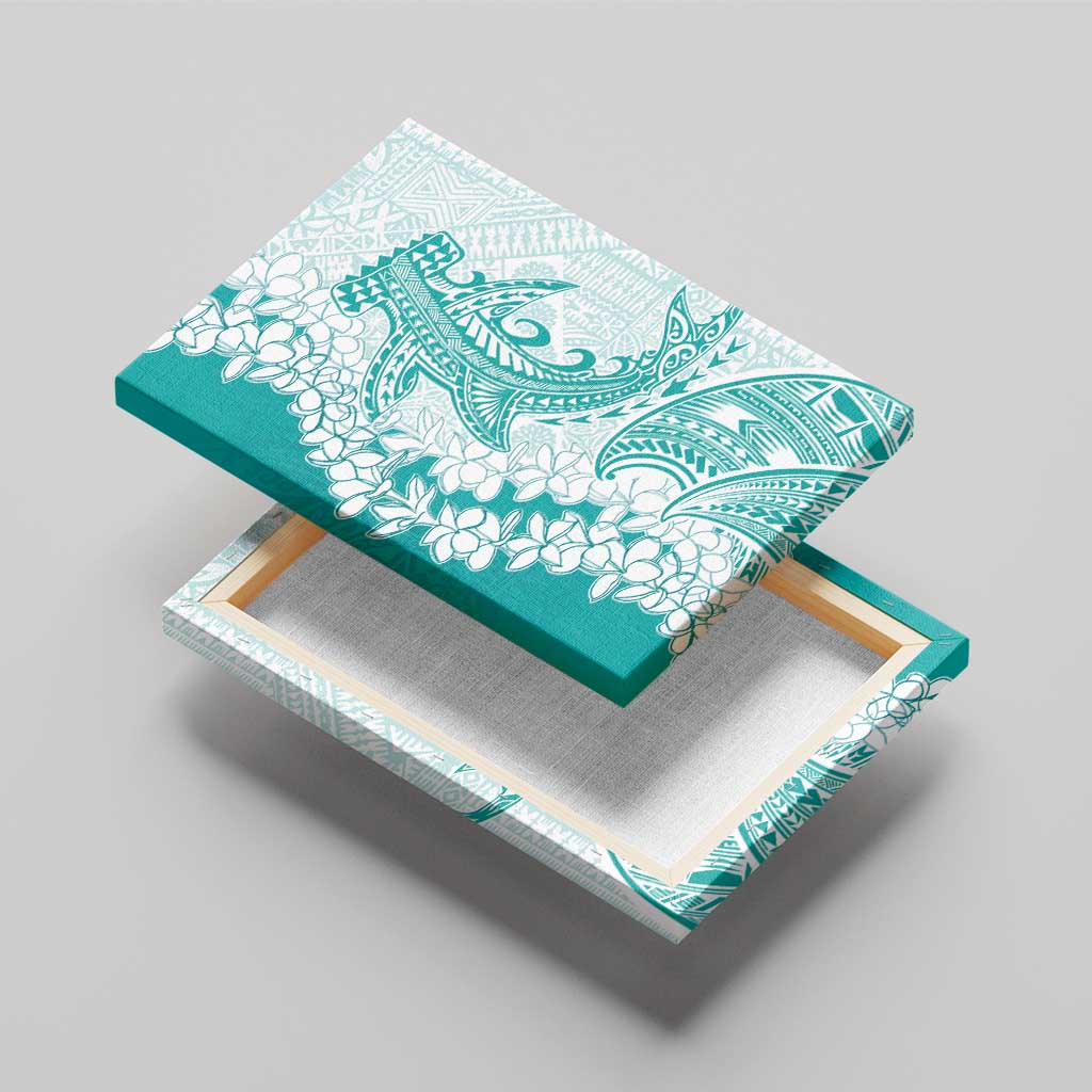 Polynesian Teal Plumeria Lei Canvas Wall Art with Hammerhead Shark LT7 - Polynesian Pride