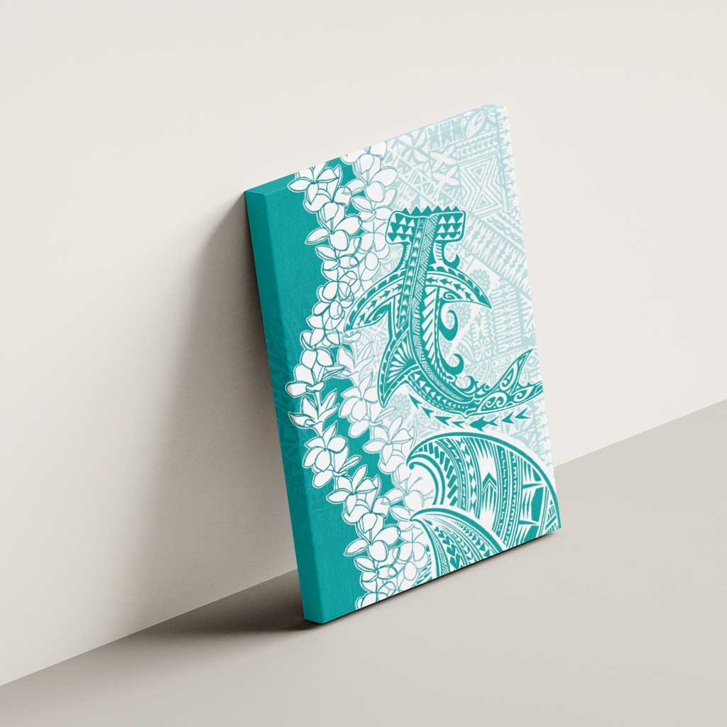 Polynesian Teal Plumeria Lei Canvas Wall Art with Hammerhead Shark LT7 - Polynesian Pride