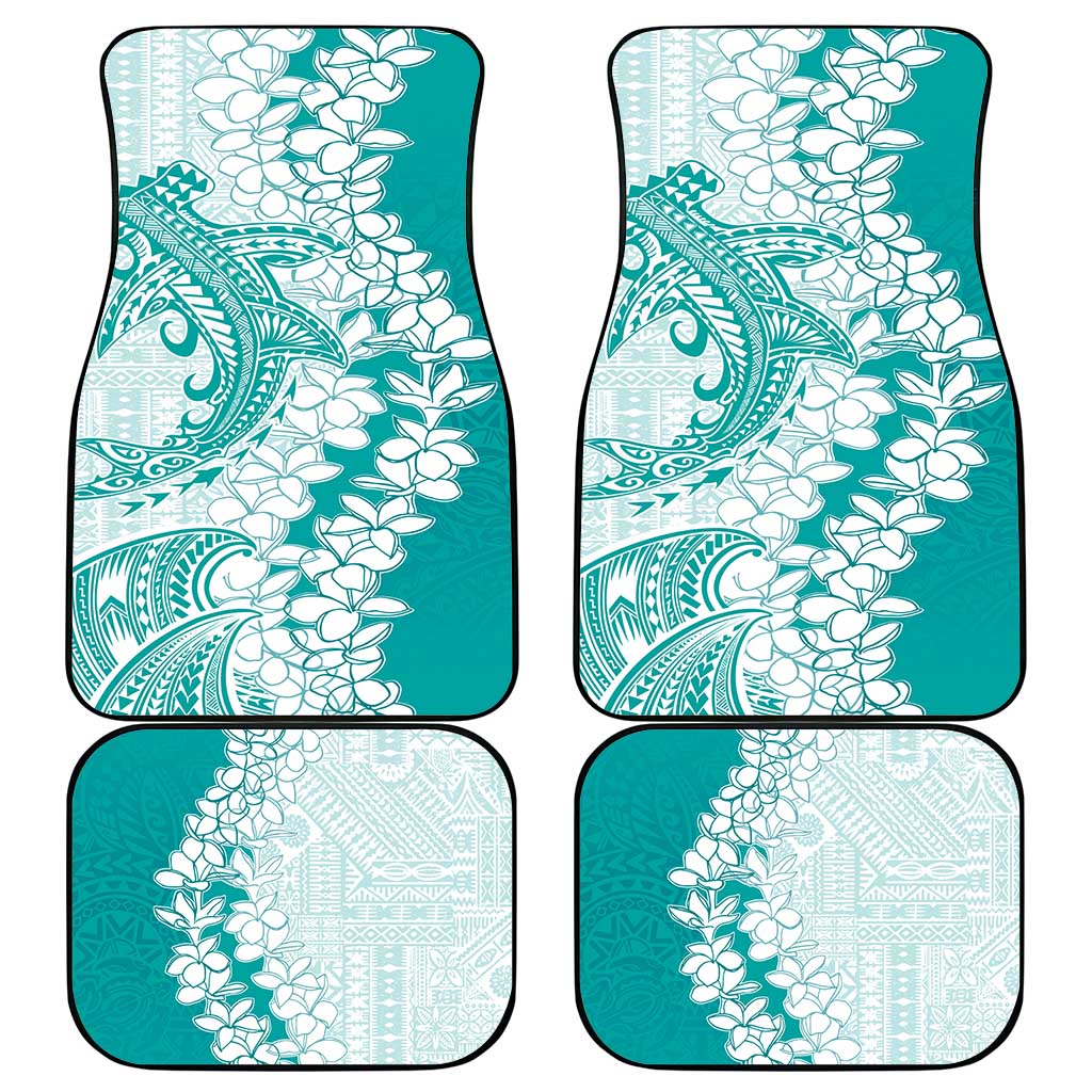 Polynesian Teal Plumeria Lei Car Mats with Hammerhead Shark LT7 - Polynesian Pride