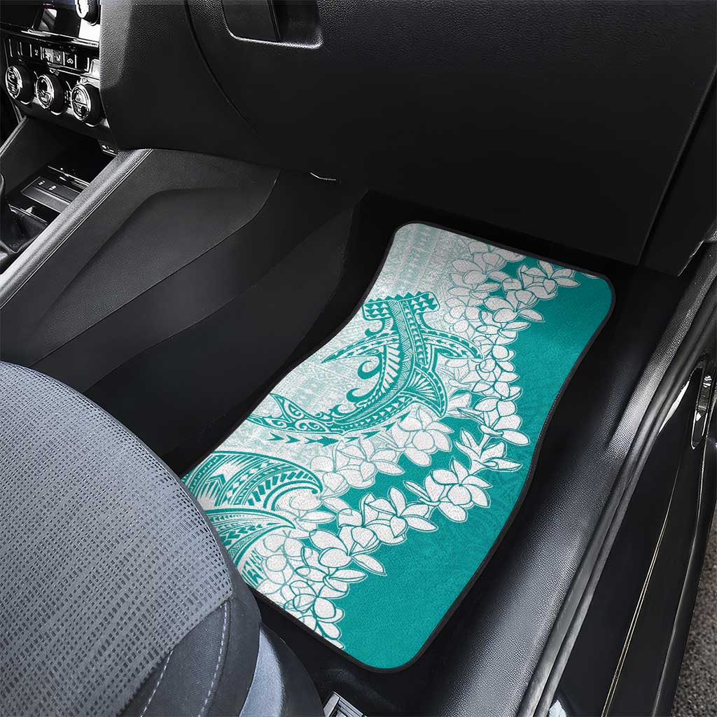 Polynesian Teal Plumeria Lei Car Mats with Hammerhead Shark LT7 - Polynesian Pride