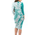 Polynesian Teal Plumeria Lei Family Matching Long Sleeve Bodycon Dress and Hawaiian Shirt with Hammerhead Shark