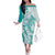 Polynesian Teal Plumeria Lei Family Matching Off The Shoulder Long Sleeve Dress and Hawaiian Shirt with Hammerhead Shark