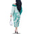 Polynesian Teal Plumeria Lei Family Matching Off The Shoulder Long Sleeve Dress and Hawaiian Shirt with Hammerhead Shark