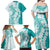 Polynesian Teal Plumeria Lei Family Matching Off Shoulder Maxi Dress and Hawaiian Shirt with Hammerhead Shark