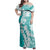 Polynesian Teal Plumeria Lei Family Matching Off Shoulder Maxi Dress and Hawaiian Shirt with Hammerhead Shark