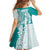 Polynesian Teal Plumeria Lei Family Matching Off Shoulder Short Dress and Hawaiian Shirt with Hammerhead Shark