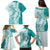 Polynesian Teal Plumeria Lei Family Matching Puletasi and Hawaiian Shirt with Hammerhead Shark